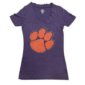 RIVALRY THREADS 91 Clemson Tiger Paw T-Shirt Juniors Small 3-5 Purple Rhinestone